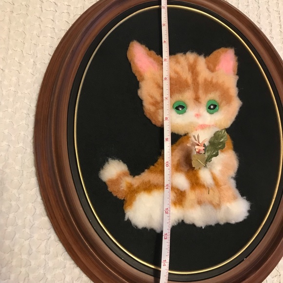 Vintage Kitten wall hanging handmade felted artwork orange tabby cat oval frame - Picture 4 of 7